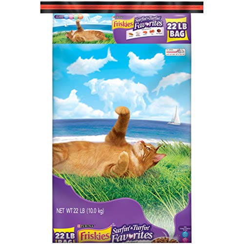 Book Cover Purina Friskies Dry Cat Food, Surfin' & Turfin' Favorites - 22 lb. Bag
