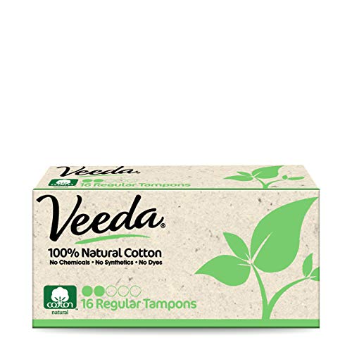 Book Cover Naturalena Brands UK Limited Veeda 100% Natural Cotton Applicator Free Regular Tampons, Chlorine and Toxin Free, Unscented, 16 Count