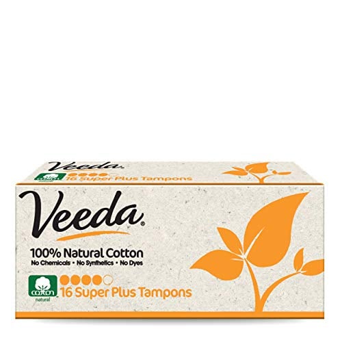 Book Cover Veeda 100% Natural Cotton Applicator Free Tampons Super Absorbent Comfort Digital Super Plus Tampons Chlorine Toxin and Pesticide Free, 16 Count