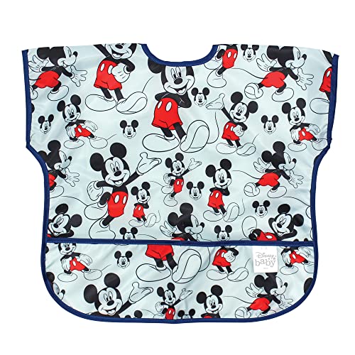 Book Cover Bumkins Junior Short Sleeve Toddler Bib, Smock for Kids 1-3 Years, Waterproof Fabric, Disney Mickey Mouse Classic