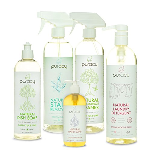 Book Cover Puracy Natural Home Cleaning Set, Dish & Hand Soap, Surface Cleaner, Laundry Detergent, 102 Ounce