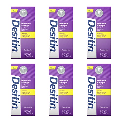 Book Cover Desitin Maximum Strength Baby Diaper Rash Cream with 40% Zinc Oxide for Treatment, Relief & Prevention, Hypoallergenic, Phthalate- & Paraben-Free Paste, Travel Size, 2 oz (Pack of 6)