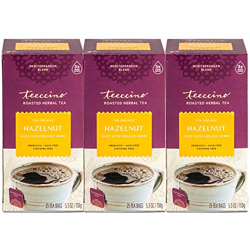 Book Cover Teeccino Hazelnut Herbal Tea - Rich & Roasted Herbal Tea That’s Caffeine Free & Prebiotic for Natural Energy, 25 Tea Bags (Pack of 3)