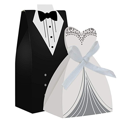 Book Cover cnomg 100pcs Party Wedding Favor Dress & Tuxedo Bride and Wholesale Candy Favor Box, Creative Dress Gift Box Bow-knot Bonbonniere for Christmas Wedding Party Birthday Bridal Shower Decoration
