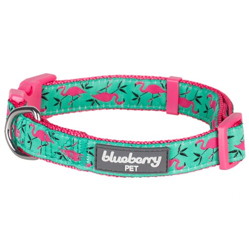 Book Cover Blueberry Pet 7 Patterns Pink Flamingo on Light Emerald Dog Collar, Small, Neck 12