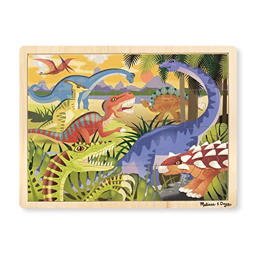 Book Cover Melissa & Doug Dinosaurs Wooden Jigsaw Puzzle With Storage Tray (24 pcs)