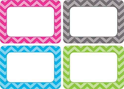 Book Cover Teacher Created Resources All Grade Self-Adhesive Name Tags, 3.5 X 2.5, Chevron Border Design, Assorted Colors, 36/Pack