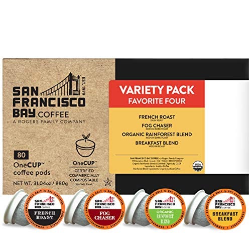 Book Cover San Francisco Bay Compostable Coffee Pods - Original Variety Pack (80 Ct) K Cup Compatible including Keurig 2.0, French, Breakfast, Fog, Organic Rainforest