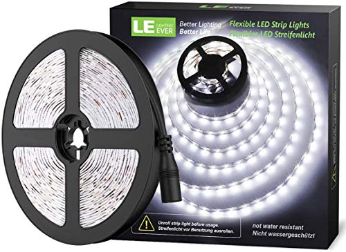 Book Cover LE 5M LED Strip Lights 300 Units SMD 2835 12V Low-Voltage Striplight Non-Waterproof LED Tape Daylight White Ribbon Lighting for Home Kitchen Cabinet TV Backlight and More