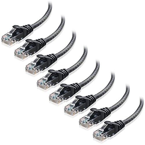 Book Cover Cable Matters 8-Pack Snagless Short Cat5e Ethernet Cable 7 ft (Cat5e Cable, Cat 5e Cable) in Black