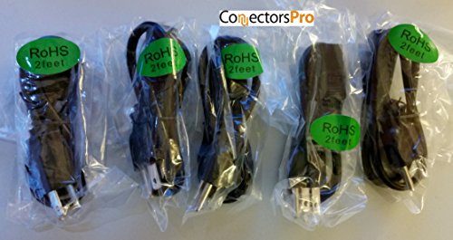 Book Cover PC Accessories- Connectors Pro 5-PK 2' Universal Power Cable Cord - 2 Feet IEC320 C13 to NEMA 5-15P, 5-Pack CSA UL RoHS