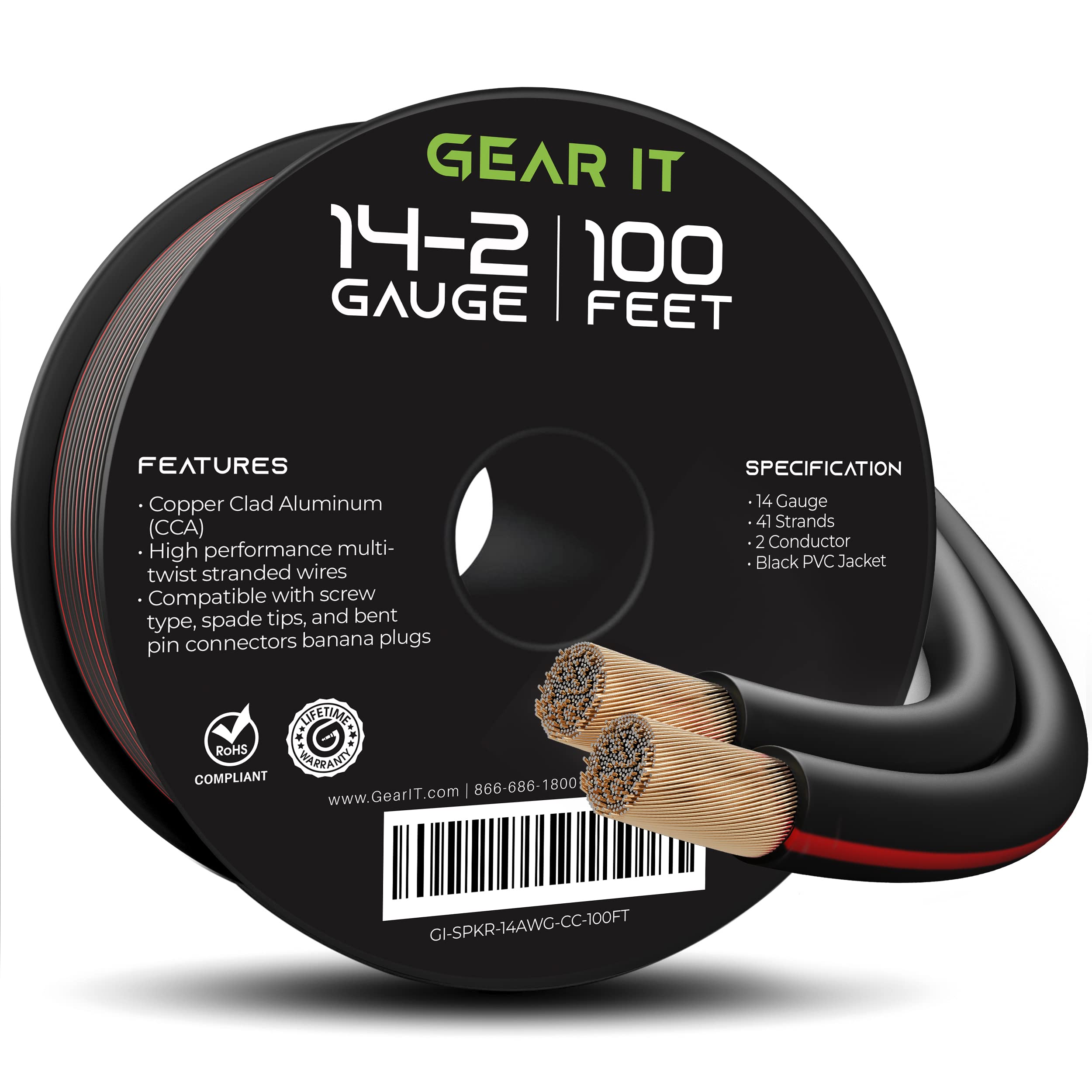Book Cover 14AWG Speaker Wire, GearIT Pro Series 14 AWG Gauge Speaker Wire Cable (100 Feet / 30.48 Meters) Great Use for Home Theater Speakers and Car Speakers Black 100 Feet Black