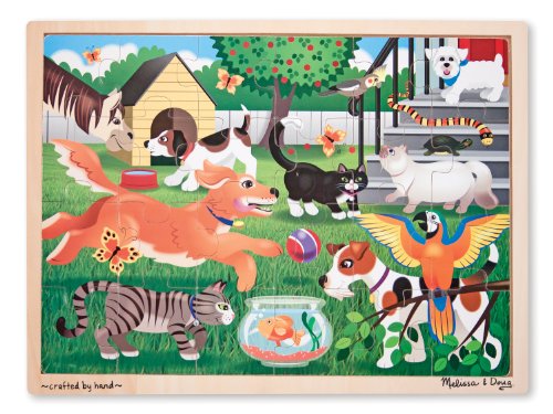 Book Cover Melissa & Doug Pets at Play Wooden Jigsaw Puzzle With Storage Tray (24 pcs)