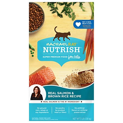 Book Cover Rachael Ray Nutrish Premium Natural Dry Cat Food, Real Salmon & Brown Rice Recipe, 3 Pounds