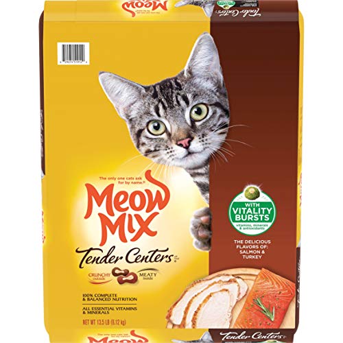 Book Cover Meow Mix Tender Centers Dry Cat Food, Salmon & Turkey with Vitality Bursts, 13.5 Pound Bag