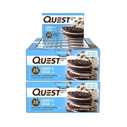 Book Cover Quest Nutrition Protein Bar Cookies & Cream. Low Carb Meal Replacement Bar with 20 gram + Protein. High Fiber, Gluten-Free (24 Count)