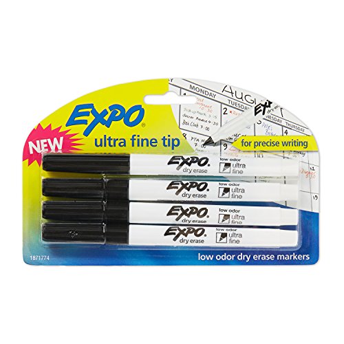 Book Cover EXPO 1871774 Low-Odor Dry Erase Markers, Ultra Fine Tip, Black, 4 Count (Pack of 1)