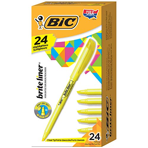 Book Cover BIC Brite Liner Highlighter, Chisel Tip, Yellow, 24-Count