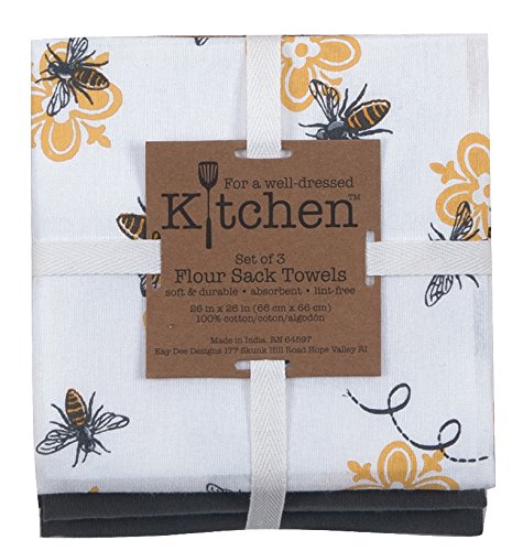 Book Cover Kay Dee Designs 3-Piece Cotton Flour Sack Towel Set, 26 by 26-Inch, Queen Bee