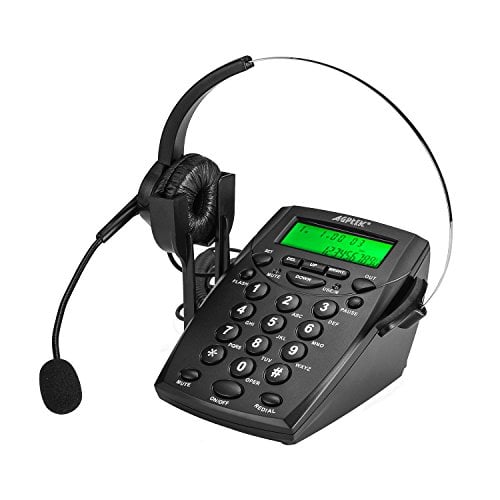 Book Cover AGPtek® Handsfree Call Center Dialpad Corded Telephone #HA0021 with Monaural Headset Headphones Tone Dial Key Pad & REDIAL- 1 Year Warranty