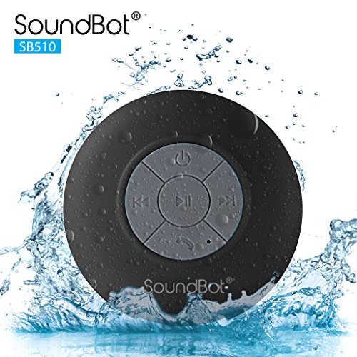 Book Cover SoundBot? SB510 HD Water Resistant Bluetooth 3.0 Shower Speaker, Handsfree Portable Speakerphone with Built-in Mic, 6hrs of playtime, Control Buttons and Dedicated Suction Cup for Showers, Bathroom, Pool, Boat, Car, Beach, & Outdoor Use, Black