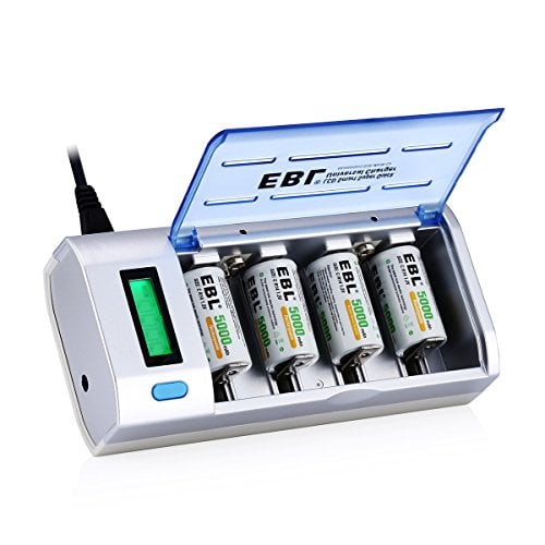 Book Cover EBL 906 Smart Charger for AA AAA C D 9V Rechargeable Batteries with 4 Pieces 5000mAh C Rechargeable Batteries