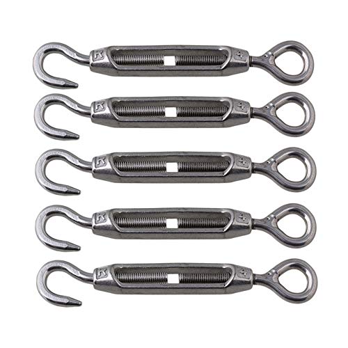 Book Cover BQLZR M4 Stainless Steel 304 Hook & Eye Turnbuckle Wire Rope Tension Pack of 5