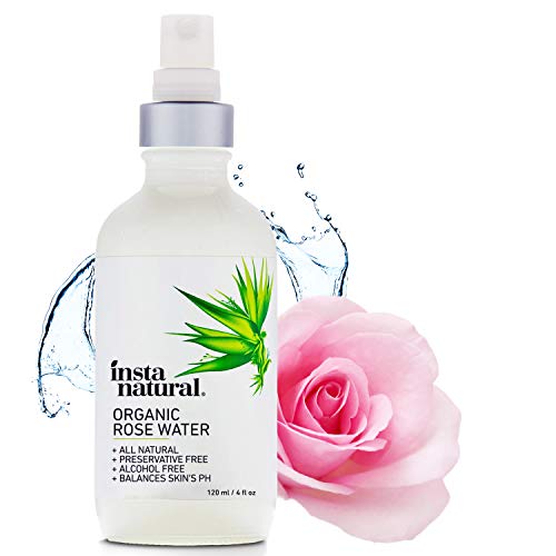 Book Cover InstaNatural Rose Water Facial Toner for Face, Hair, Body - Organic, Natural Anti Aging Mist - Eau Fraiche - Alcohol Free - Hydrating Primer & Setting Spray for Pore Minimizing & Tightening - 4 OZ