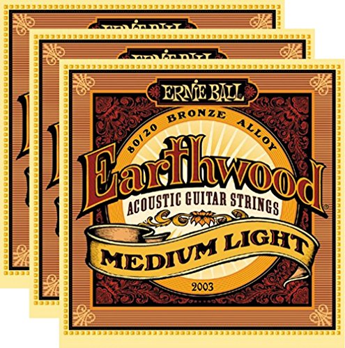 Book Cover Ernie Ball 2003 Earthwood 80/20 Bronze Medium Light Acoustic Strings (3-Pack)