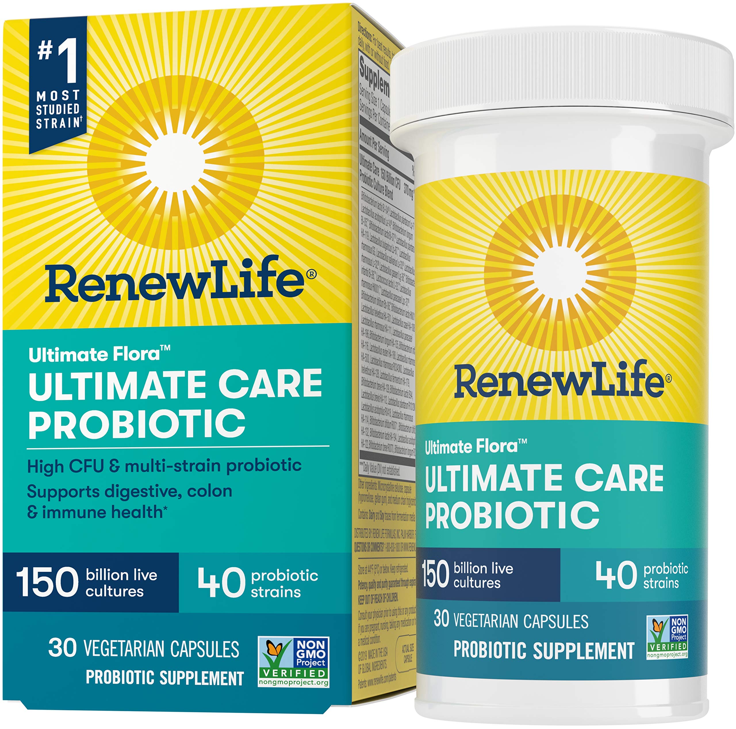 Book Cover Renew Life Ultimate Flora Adult Ultimate Care Probiotic, 150 Billion, 30 Caps (Package May Vary)