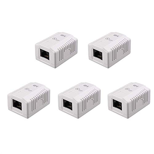 Book Cover Cable Matters UL Listed Cat6 5-Pack RJ45 Surface Mount Box - 1 Port in White (Cat6 Ethernet Mount Box)