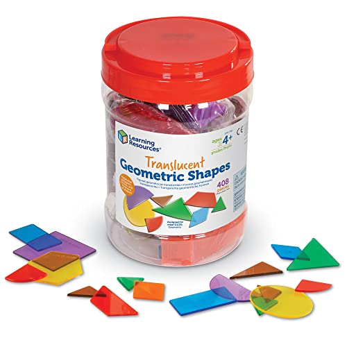 Book Cover Learning Resources Translucent Geometric Shapes - 408 Pieces, Grades Pre-K+ | Ages 4+ Preschool Learning Materials, Manipulative Shapes, Early Geometry Skills, Classroom Accessories, Teacher Aids