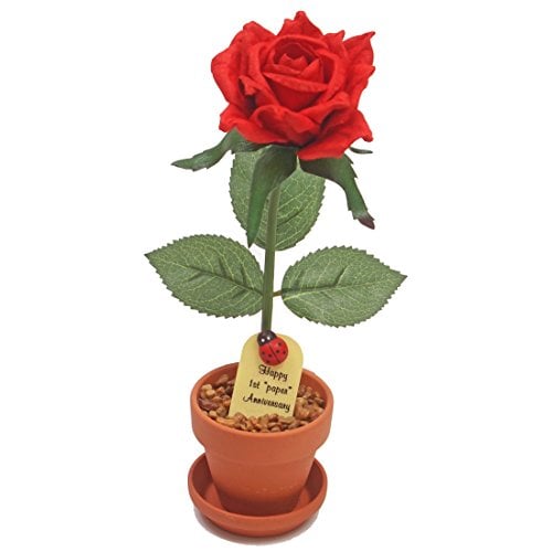 Book Cover 1st First Wedding Anniversary Gift, Potted Paper Rose (we have years 1 to 20, 25, 50) JustPaperRosesÂ®