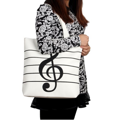 Book Cover HOODDEAL Women's Girls' Music Symbols Print Canvas Tote Shopping Handbags Shoulder Bags (White)