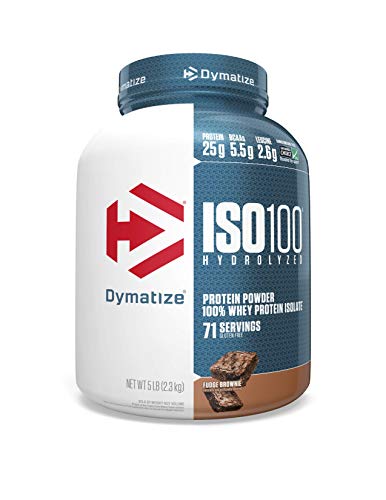 Book Cover Dymatize ISO100 Hydrolyzed Protein Powder, 100% Whey Isolate Protein, 25g of Protein, 5.5g BCAAs, Gluten Free, Fast Absorbing, Easy Digesting, Fudge Brownie, 5 Pound