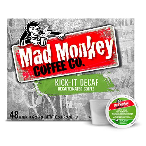 Book Cover Mad Monkey Single Serve Coffee Capsules, Kick It Decaf, 100% Arabica Medium Roast, Compatible with Keurig K-Cup Brewers, 48 Count