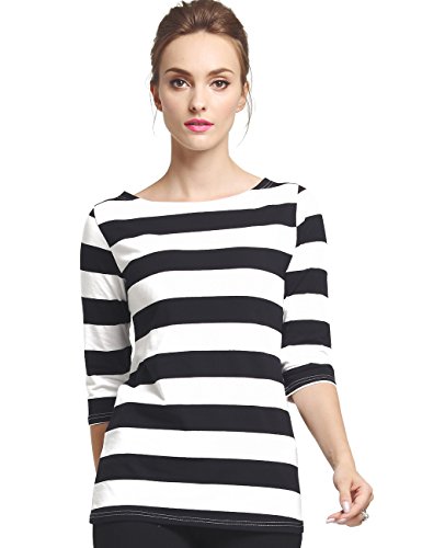 Book Cover Camii Mia 3/4 Sleeve Shirts for Women, Striped Tee Shirts Cotton Stretchy Lightweight Slim Fit