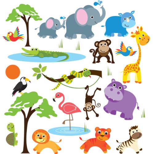 Book Cover Jungle Safari Wild Animals Nursery Wall Sticker Decals for Boys & Girls