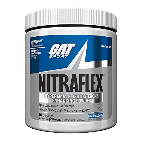 Book Cover GAT - NITRAFLEX - Testosterone Boosting Powder, Increases Blood Flow, Boosts Strength and Energy, Improves Exercise Performance, Creatine-Free (Blue Raspberry, 30 Servings)