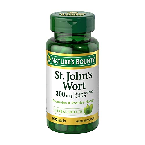 Book Cover Nature’s Bounty St. John’s Wort 300mg Capsules, Herbal Health Supplement, Promotes a Positive Mood, 100 Capsules