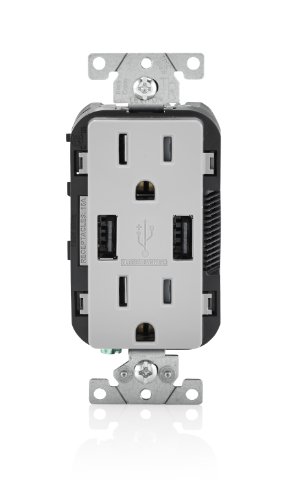 Book Cover Leviton T5632-GY USB Charger/Tamper-Resistant Duplex Receptacle, 15-Amp, Gray