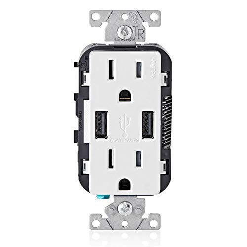 Book Cover Leviton T5632-W 15-Amp Charger/Tamper Resistant Duplex Receptacle, 1-Pack, White