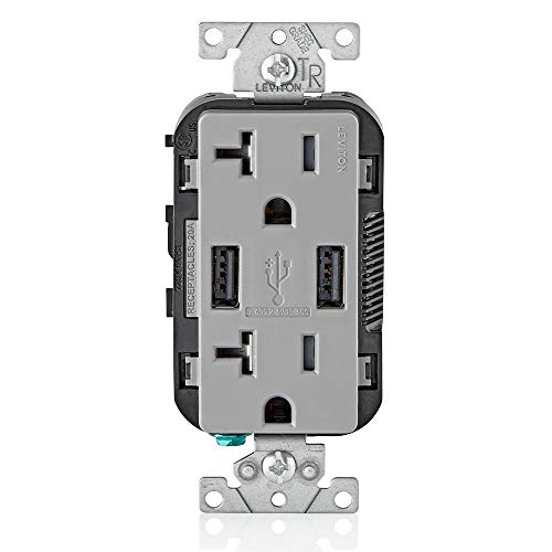 Book Cover Leviton T5832-GY Type-A USB In-Wall Charger with 20A Tamper-Resistant Outlet, USB Charger for Smartphones, Gray