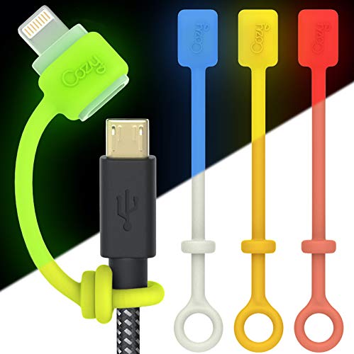 Book Cover [4-Pack] Charging Cable Cozy by Cozy: Adapter Keeper/Holder/Lanyard Accessories, Compatible with (USB C, Micro USB, Apple Pencil) adapters | Perfect for Car, Travel (Glow - 4 Pack)