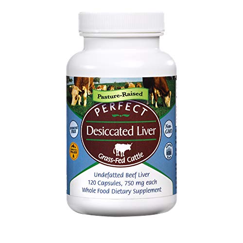 Book Cover Perfect Desiccated Liver Capsules, 100% Grass Fed Undefatted Argentine Natural Beef Liver Supplements, 120 Capsules, 750mg per Capsule