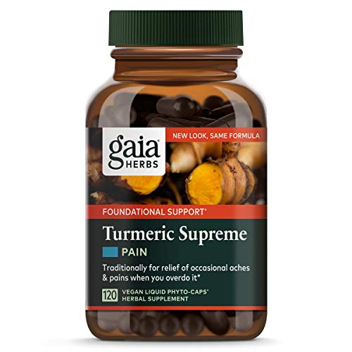 Book Cover Gaia Herbs, Turmeric Supreme Pain, Herbal Pain Supplement with Curcumins, Vegan Liquid Capsules, 120 Count
