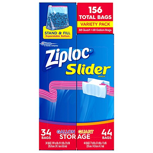 Book Cover Ziploc Easy Zipper Variety Pack - 156 Bags (including 88 Quart Size Bags & 68 Gallon Size Bags)