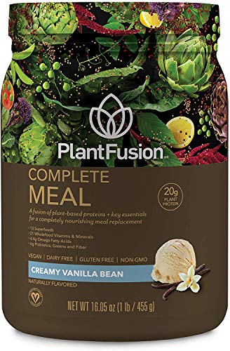 Book Cover PlantFusion Complete Meal Replacement Shake - Plant Based Protein Powder with Superfoods, Greens & Probiotics - Vegan, Gluten Free, Soy Free, Non-Dairy, No Sugar, Non-GMO - Vanilla 1 lb