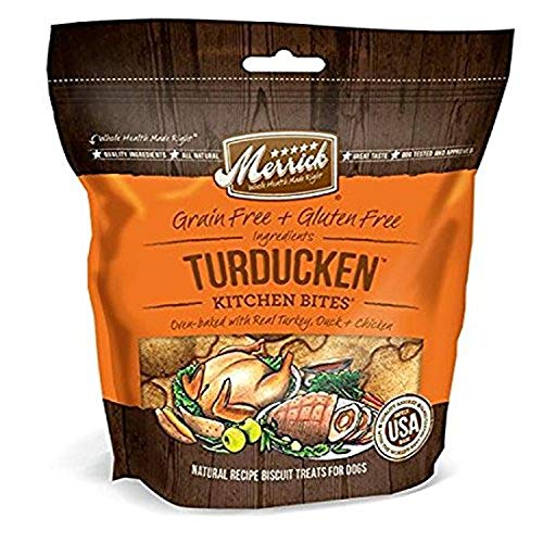 Book Cover Merrick Kitchen Bites All Natural Grain Free Gluten Free Soft & Chewy Chews Dog Treats, 9 oz Pouch Turducken