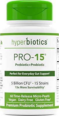 Book Cover Hyperbiotics PRO-15 Probioticsâ€”60 Daily Time Release Pearlsâ€” Digestive Supplement Formulaâ€”15x More Survivability Than Capsulesâ€”Patented Delivery Technologyâ€”Easy to Swallow
